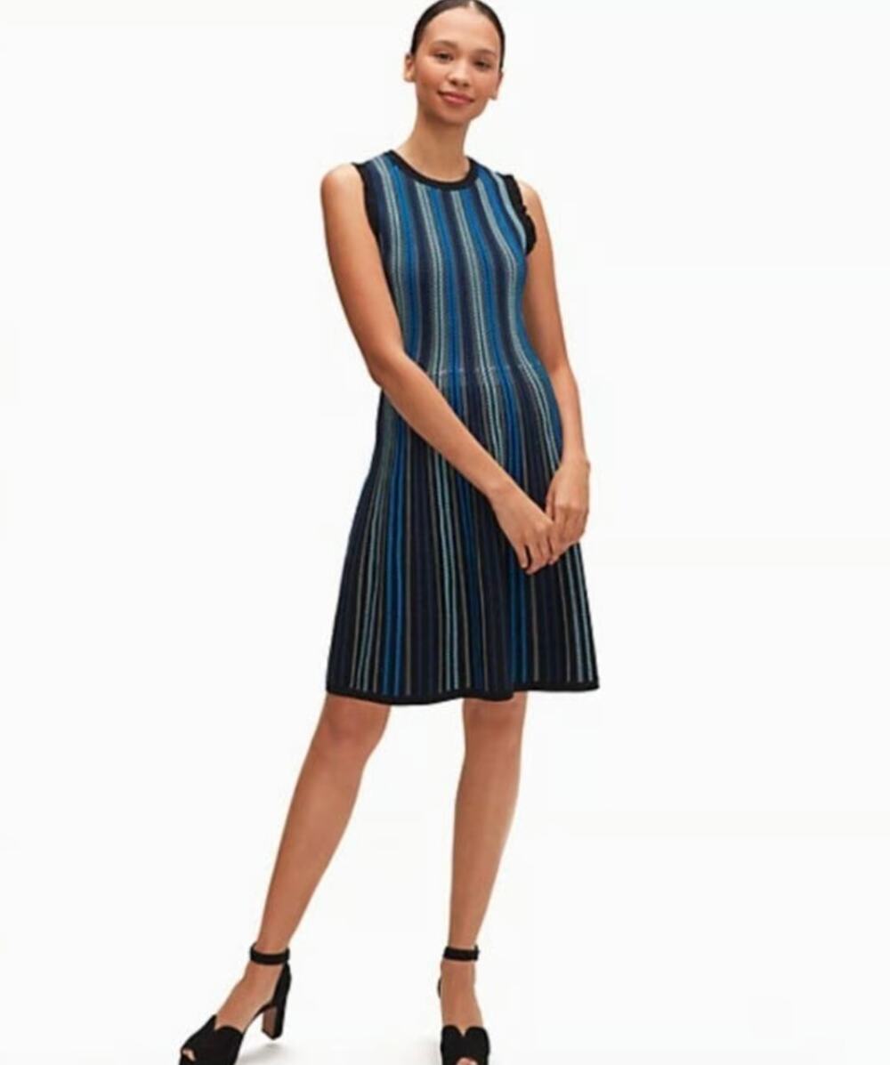 Kate Spade Sweater Dress Womens Small Striped Blue Sleeveless Knit Fit & Flare